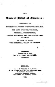 Front cover of The ancient laws of Cambria by Wales.