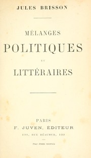 Front cover of Mélanges politiques et littéraires by Jules Brisson