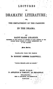 Front cover of Lectures on dramatic literature by Saint-Marc Girardin
