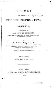 Front cover of Report on the state of public instruction in Prussia by Cousin, Victor