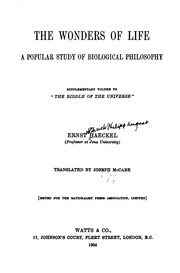 Front cover of Wonders of life: A Popular Study of Biological Philosophy by Ernst Haeckel
