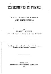 Front cover of Experiments in Physics, for Students of Science and Engineering by Ernest Blaker