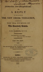 Front cover of Aristarchus Anti-Blomfeldianus by Edmund Henry Barker