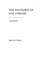 Cover of Discours de la Syncope by Jean-Luc Nancy