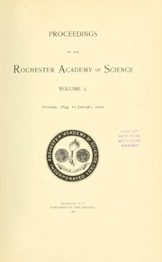 Front cover of Proceedings of the Rochester Academy of Science by Rochester Academy of Science