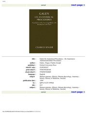 Front cover of On anatomical procedures: De anatomicis administrationibus by Galen