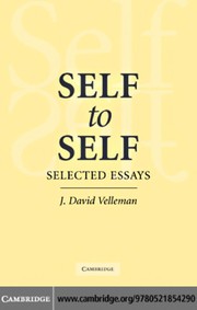 Cover of SELF TO SELF: SELECTED ESSAYS by JAMES DAVID VELLEMAN