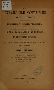 Front cover of De Pindari usu syntactico by Oskar Hermann Theodor Erdmann