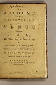 Cover of An account of the observation of Venus upon the sun, the third day of June, 1769, at Providence, in New-England by West, Benjamin