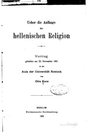 Front cover of Ueber die Anfänge der hellenishcen Religion by Otto Kern