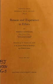 Cover of Reason and experience in ethics by Ginsberg, Morris