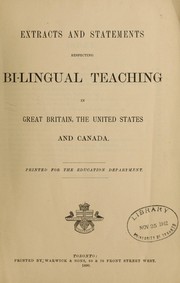 Cover of Extracts and statements respecting bilingual teaching in Great Britain, the United States and Canada by Ontario. Ministry of Education.
