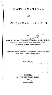 Cover of Mathematical and Physical Papers, by Sir William Thomson by William Thomson Kelvin