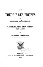 Front cover of Zur Theorie des Preises by Robert Zuckerkandl