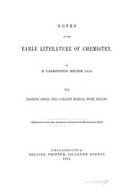 Cover of Notes on the Early Literature of Chemistry .. by Henry Carrington Bolton