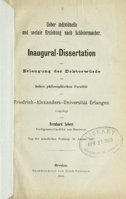 Front cover of Ueber individuelle und sociale erziehung nach Schleiermacher .. by Bernhard Friedrich Lothar Aebert