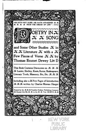 Front cover of Poetry in song, and some other studies in literature with a few pieces of verse by Thomas Emmet Dewey
