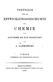 Cover of Vorträge über die Entwicklungsgeschichte der Chemie von Lavoisier bis zur .. by Albert Ladenburg