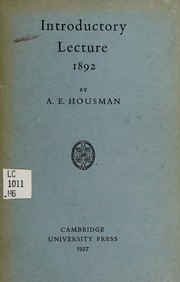 Cover of Introductory lecture by A. E. Housman