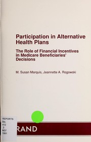 Front cover of Participation in alternative health plans by M. Susan Marquis
