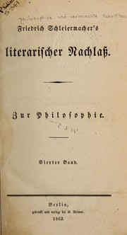 Cover of Philosophische und vermischte Schriften by Friedrich Schleiermacher