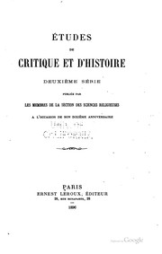 Front cover of Études de critique et d'histoire by Ecole pratique des hautes études (France). Section des sciences religieuses.