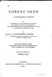 Cover of Lorenz Oken by Alexander Ecker
