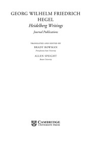 Front cover of Heidelberg writings by Georg Wilhelm Friedrich Hegel