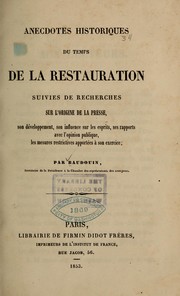 Front cover of Anecdotes historiques du temps de la restauration by Alexandre Baudouin