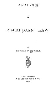 Front cover of Analysis of American law by Thomas W. Powell
