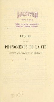 Front cover of Leðcons sur les phâenomáenes de la vie, communs aux animaux et aux vâegâetaux by Claude Bernard