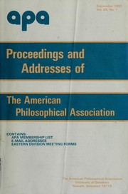 Front cover of Proceedings and addresses of the American Philosophical Association by American Philosophical Association