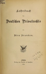 Cover of Lehrbuch des deutschen Privatrechts by Alex Franken