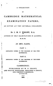 Front cover of A collection of Cambridge mathematical examination papers by J. M. F. Wright