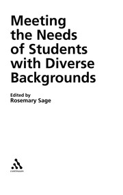 Front cover of Meeting the needs of students with diverse backgrounds by Rosemary Sage