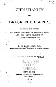 Front cover of Christianity and Greek philosophy by B. F. Cocker