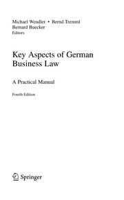 Front cover of Key Aspects of German Business Law by Michael Wendler