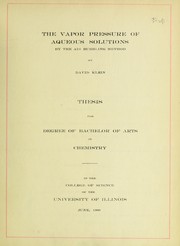 Cover of The vapor pressure of aqueous solutions by David Klein