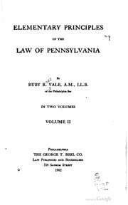 Front cover of Elementary principles of the law of Pennsylvania by Ruby Ross Vale
