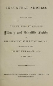 Front cover of Inaugural address delivered before the University College Literary and Scientific Society by University College (Toronto, Ont.)  Literary and Scientific Society