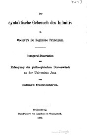Front cover of Der syntaktische Gebrauch des Infinitiv in Occleve's De regimine principum by Eduard Buchtenkirch