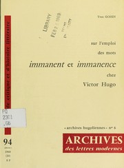 Front cover of Sur l'emploi des mots immanent et immanence chez Victor Hugo by Yves Gohin