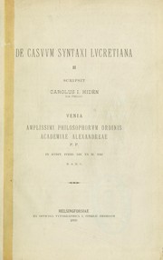 Front cover of De casuum syntaxi lucretiana by Karl Julius Hidén