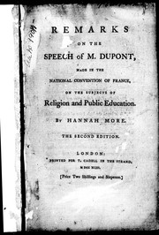 Front cover of Remarks on the speech of M. Dupont, made in the National Convention of France, on the subjects of religion and public education by Hannah More
