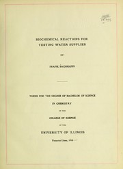 Front cover of Biochemical reactions for testing water supplies by Frank Bachman