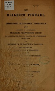 Cover of De dialecto Pindari by Gulielmus A. Peter
