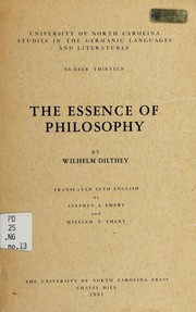 Front cover of The essence of philosophy by Wilhelm Dilthey