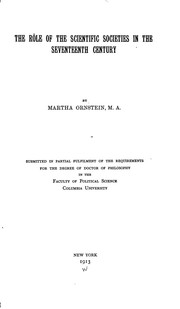 Cover of The rôle of the scientific societies in the seventeenth century by Martha Ornstein Bronfenbrenner