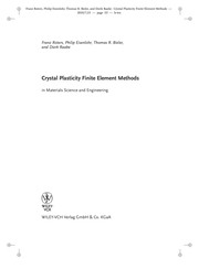 Front cover of Crystal plasticity finite element methods in materials science and engineering by Franz Roters