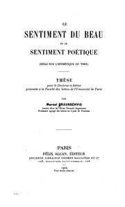 Front cover of Le sentiment du beau et le sentiment poétique (essai sur l'esthétique du vers) by Braunschvig, Marcel